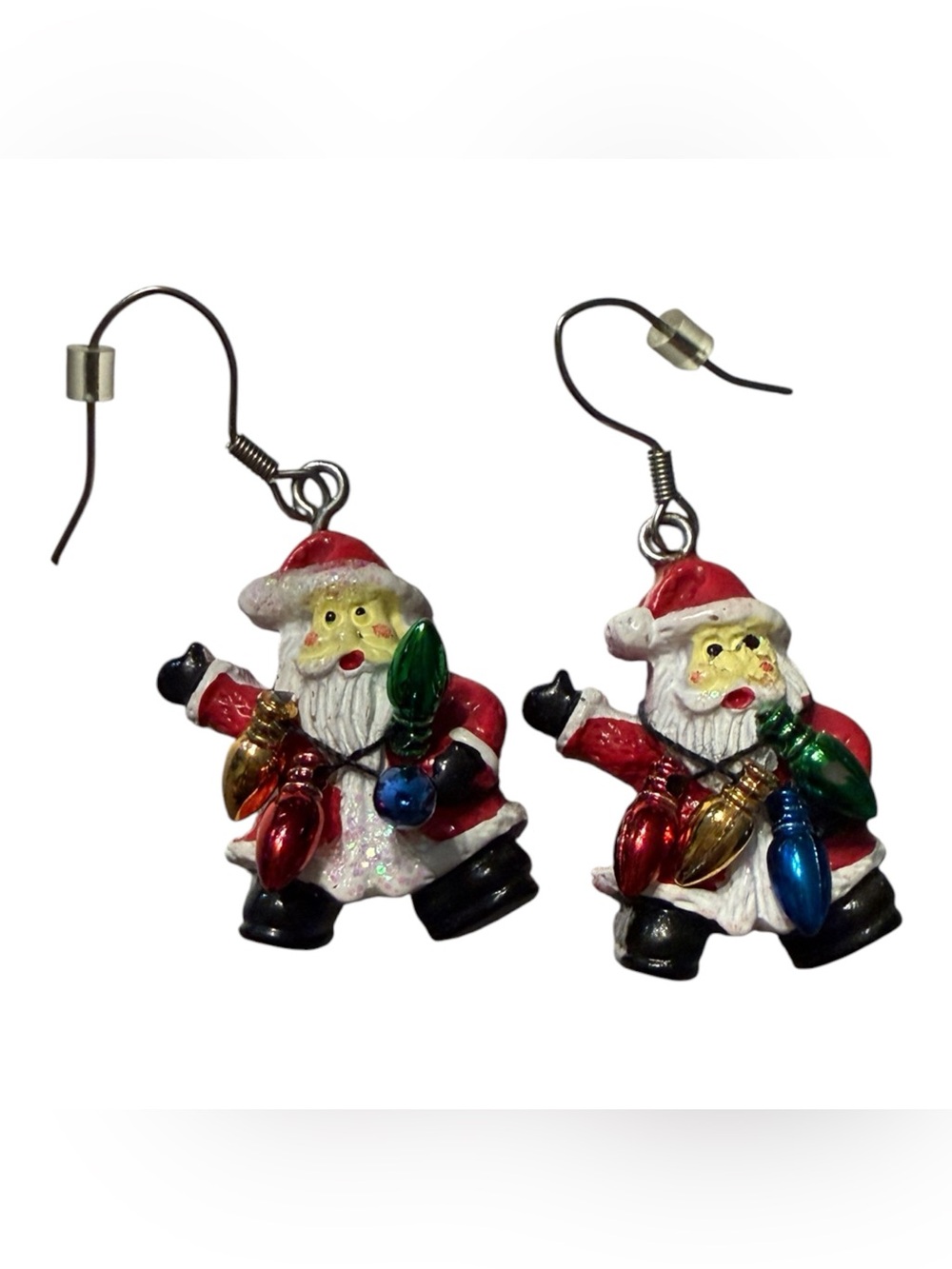 Vintage Kitschmas Santa Claus Drop Earrings - Novelty Hand-Painted Plastic
